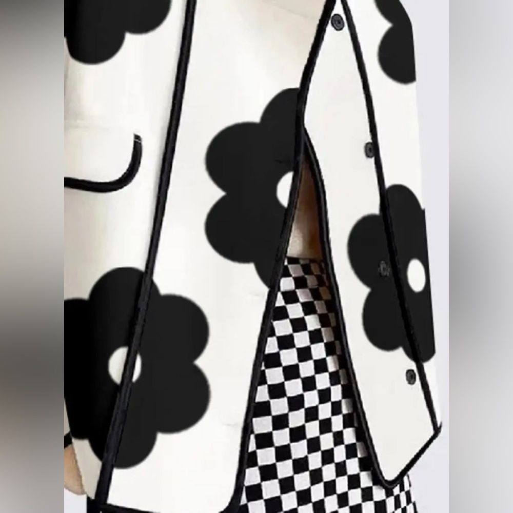 Lena Vie Black Daisy White Pull On Open Front Blazer Coat - Picture 4 of 11
